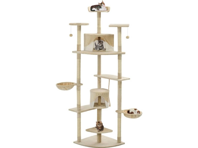 vidaXL Rascador para gatos con poste de sisal 203 cm beige y blanco
