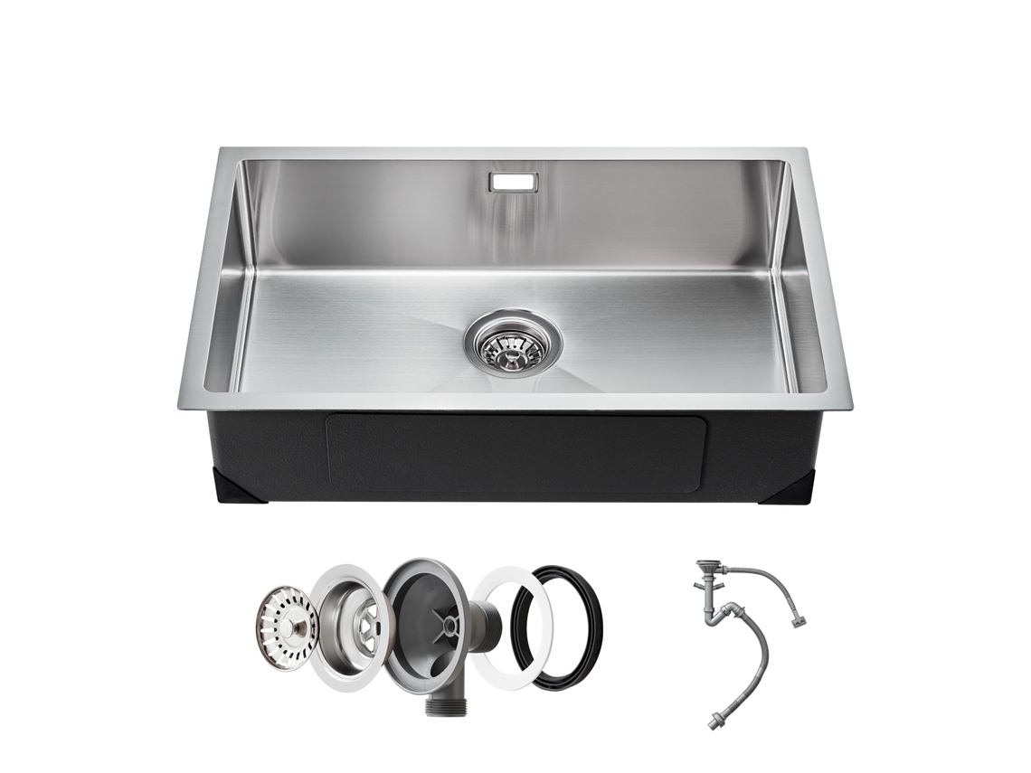 Fregadero de cocina Succebuy de un seno para encimera, 760 x 430 x 190 mm, plateado