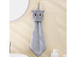 (gris) Toalla De Manos De Vellón Coral Súper Absorbente Con Patrón De Bordado De Gato