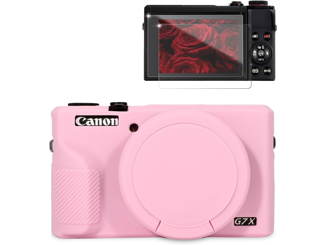 Funda de silicona HEXINYIGJLY para Canon G7x Mark II, cubierta extraíble, protector de pantalla, antiarañazos, rosa.