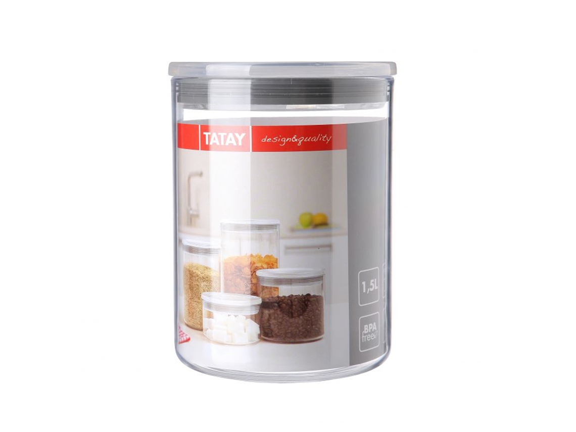 Tarro Hermético TATAY Redondo (1.5L - Gris - 12.5 x 12.5 x 17cm - Poliestireno)