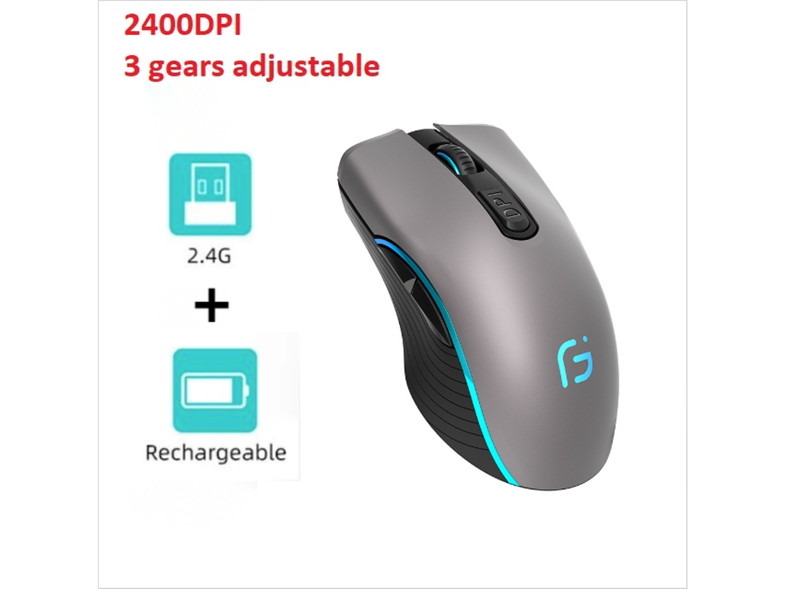 Ratón YIZHOOD X9 Juegos sin Fio 2.4G 2400DPI Ajuste Silencioso 7 Núcleos Respiración Brillante para PC Portátiles Rojo