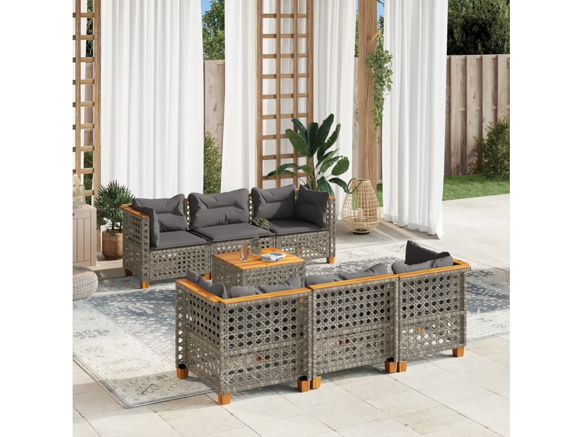 Conjunto de sofás de jardín de 7 piezas DKD Home Decor con cojines de mimbre gris