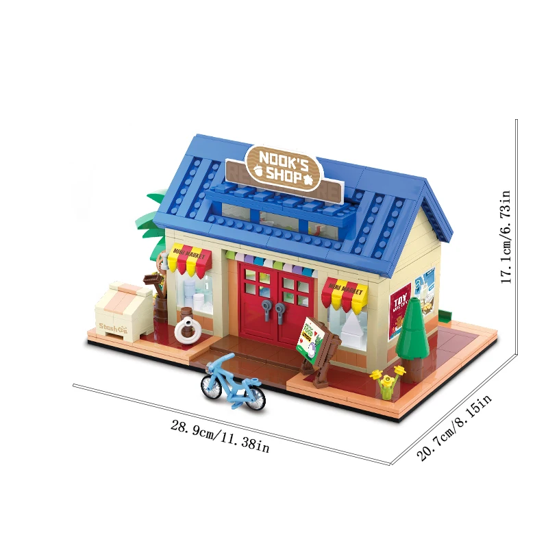 Juego de bloques de construcción MDUG "Escena callejera de la ciudad" para armar una casa y una tienda (840 piezas)