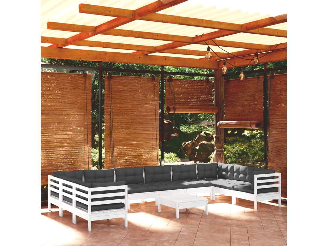 Conjunto Jardim Lounge 11 Peças C/ Almofadões Pinho Branco Dkd Home Decor