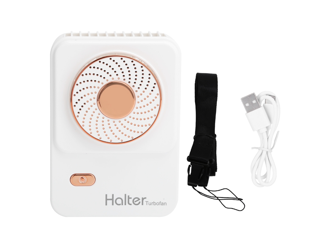 Ventilador de cuello portátil, 3 velocidades, USB, blanco