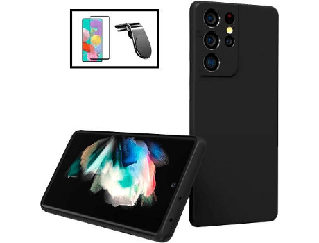 Kit Carcasa + Protector de Pantalla GorilaGlass + Soporte de Auto Magnético L Samsung Galaxy S22 Ultra 5G G4M Negro