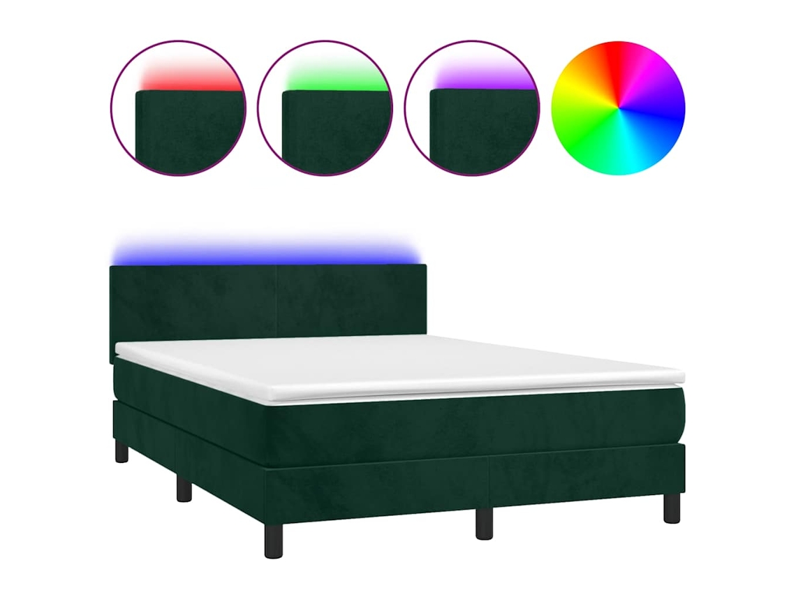 Maison Exclusive - Cama Box Spring Colchón Y Led Terciopelo Verde Oscuro 140x190cm