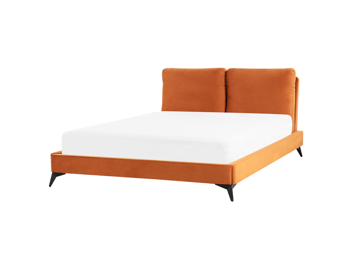 Cama con somier BELIANI Melle de Terciopelo Naranja 176x233x95