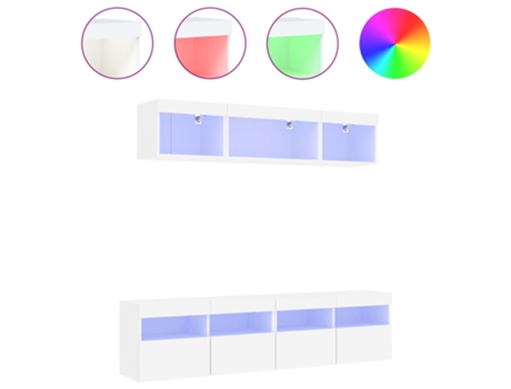 Conjunto 5 Muebles de TV de pared con LED VIDAXL madera ingeniería blanco (80 x 30 x 40 cm)
