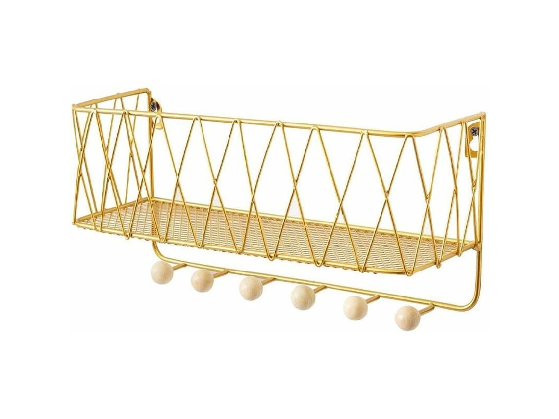 Cesta de alambre de metal con gancho para llaves, cesta de almacenamiento para ropa, sombreros, pasillo (dorado, grande) NEVEANCE