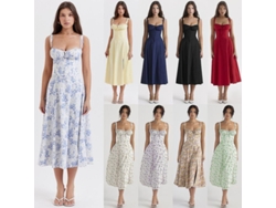 2026-vestido Midi Boho Floral Para Mujer Con Bustier Estampado Carmen Invierno Playa Verano