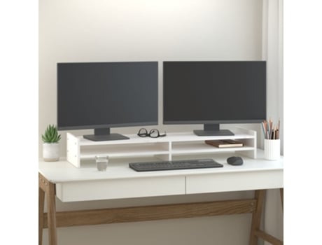 vidaXL Soporte de monitor madera maciza de pino blanco 100x27x15 cm