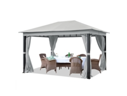 Pérgola de jardín de 3x4 m aprox. Lona para techo de 220 g/m². Incluye 4 cortinas grises.
