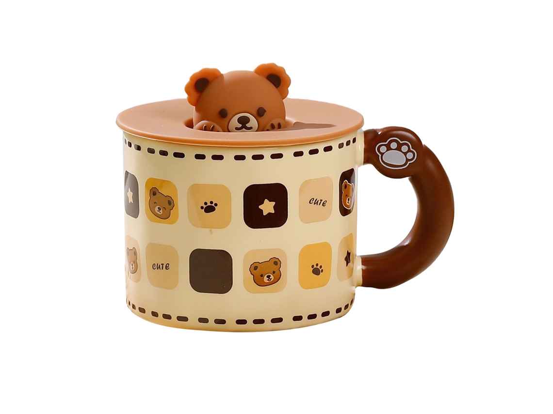 Taza De Café De Cerámica De 400 Ml Con Un Lindo Osito, Asa Y Tapa - Regalo De Navidad O Cumpleaños