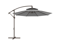 Sombrilla oscilante de Ø2,67×2,45 m, con manivela, doble toldo, base de acero en cruz, poliéster, protección solar para exteriores, gris claro.