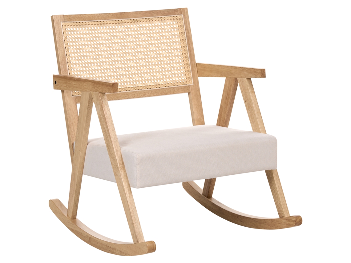 Cadeirão Em Madeira Com Encosto De Trança Vienense Beliani Rya De Madeira De Seringueira Creme 65x78x79