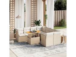 Conjunto de sofá de jardín de 9 piezas con cojines, mimbre sintético beige, Dkd Home Decor
