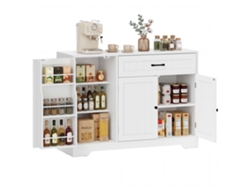 Aparador De Cocina, Mueble De Almacenamiento Con Cajón, 3 Puertas Con Cierre Suave, Estantes Y Guías Ajustables En Las Puertas, Blanco.