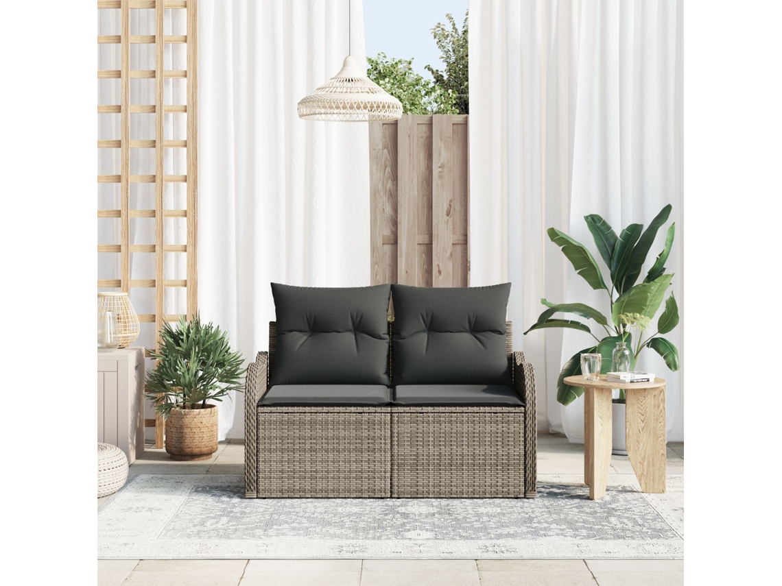 Sofá de jardín de 2 plazas con almacenaje y cojines de mimbre gris Lovely Home
