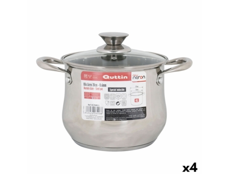 Olla con Tapa de Cristal QUTTIN New neron Acero 19,5 x 15,3 cm (4 Unidades)
