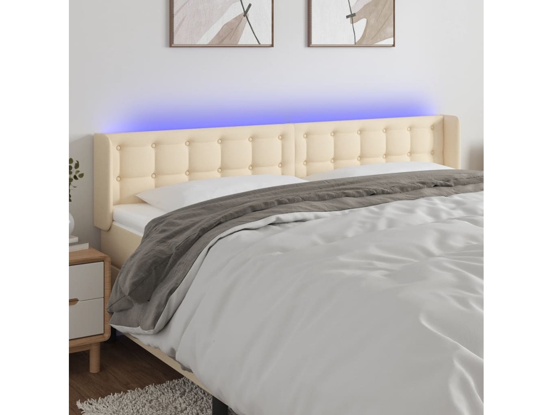 Cabecero Con Led De Tela Crema 163x16x78/88 Cm