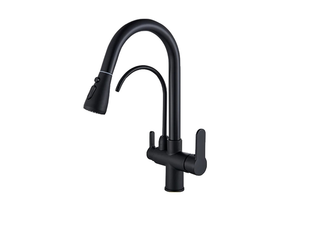 Grifo para fregadero de cocina, agua purificada, doble manija, negro OEM