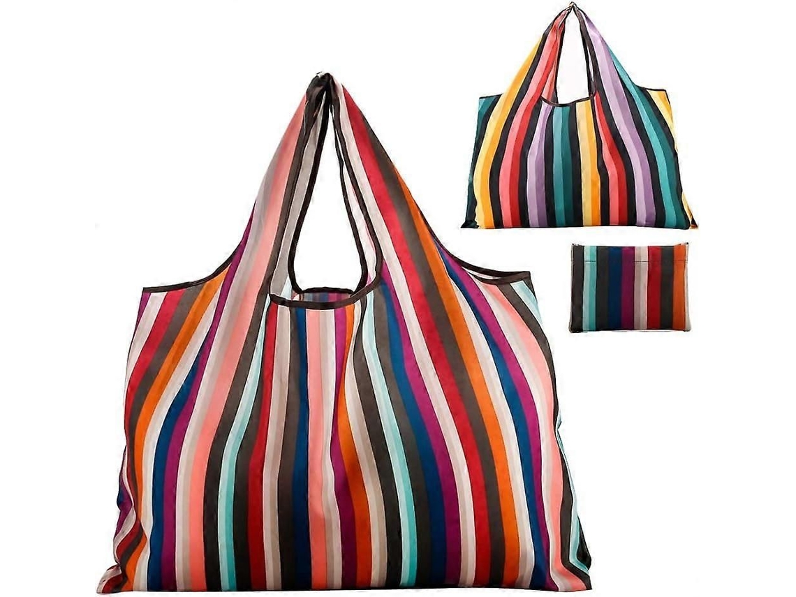 Juego de 2 bolsas de compra grandes reutilizables de nailon lavable, plegable, ecológico y duradero, tamaño bolsillo - Nuevo color arcoíris - GOKOCO