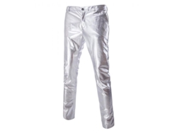 2026-pantalones De Cuero Casual De Cintura Media Bronceado Brillante Para Hombres Owd Xl Plata