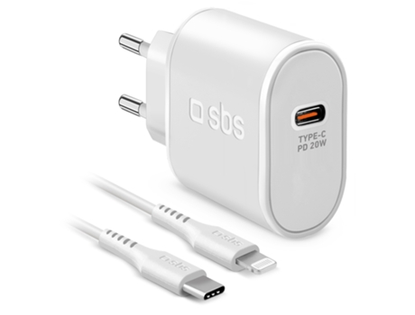 Kit de Cargador de Viaje SBS 1xUSB Tipo C PD 20W Blanco
