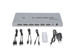 Conmutador Kvm 4 En 1 Hd 4k 60hz Con Multivisor Y Mando A Distancia, Enchufe Europeo.