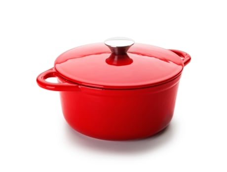 IBILI - Cocotte Redonda de Hierro Fundido Esmaltado 3.9L Apta Vitro e Inducción. Rojo