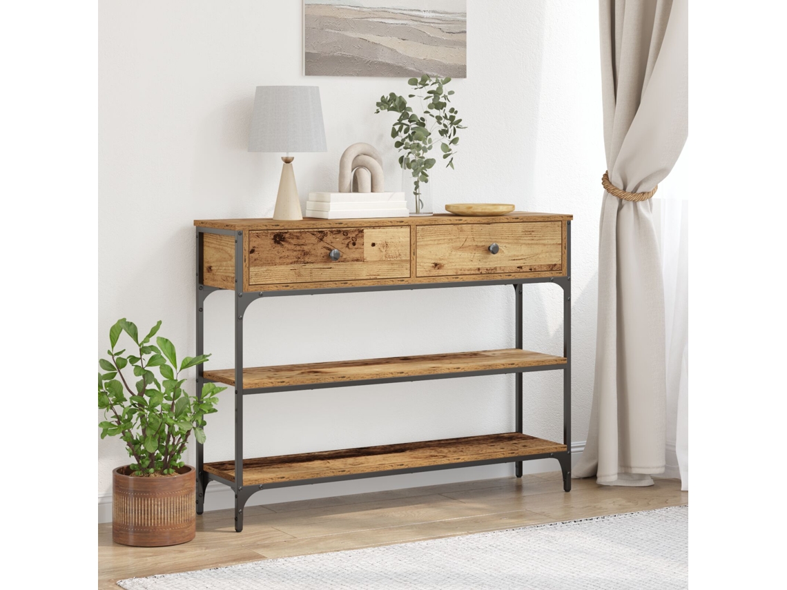 Mesa consola  Mesa auxiliar  Mesa auxiliar de madera antigua (100 x 25 x 75 cm), madera de ingeniería y acero (WSD876005), Lovely Home