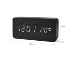 Reloj Despertador Digital Led Diseño Madera Negro/Rojo