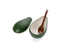 Cuenco para guacamole con cuchara Original bol con forma de aguacate Cuenco de porcelana para guacamole Bol verde para aperitivos 18 x 10 cm FISURA