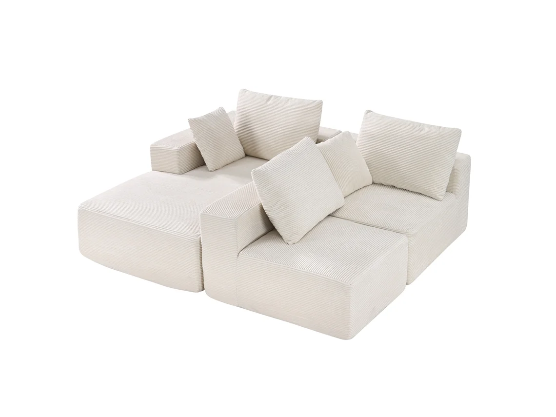 Sofá modular en forma de L Succebuy con chaise longue y cojines beige