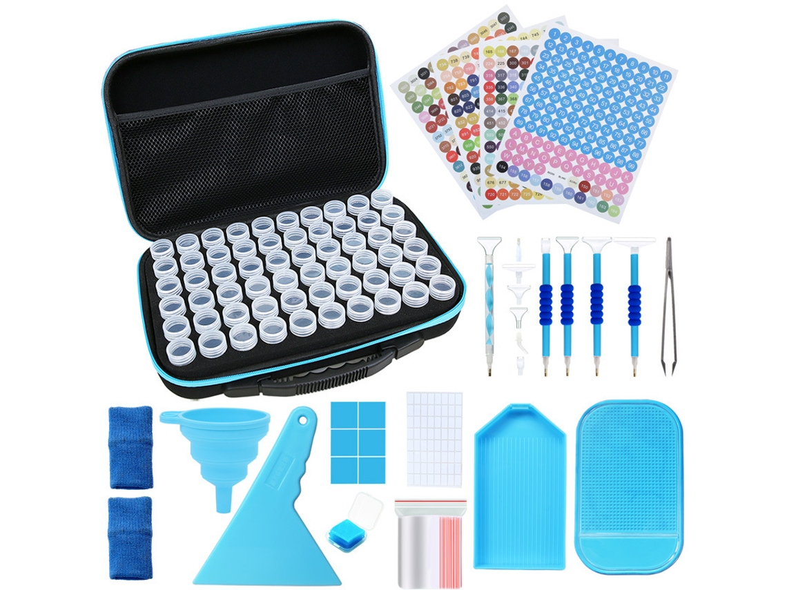 Caja de almacenamiento para herramientas de dibujo 5D de Digitallab con cuentas de joyería azules (60 ranuras con herramientas)