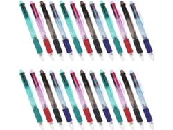 Juego de 24 bolígrafos multicolores, 4 de ellos con cuerpo fino y transparente, para uso de oficina.