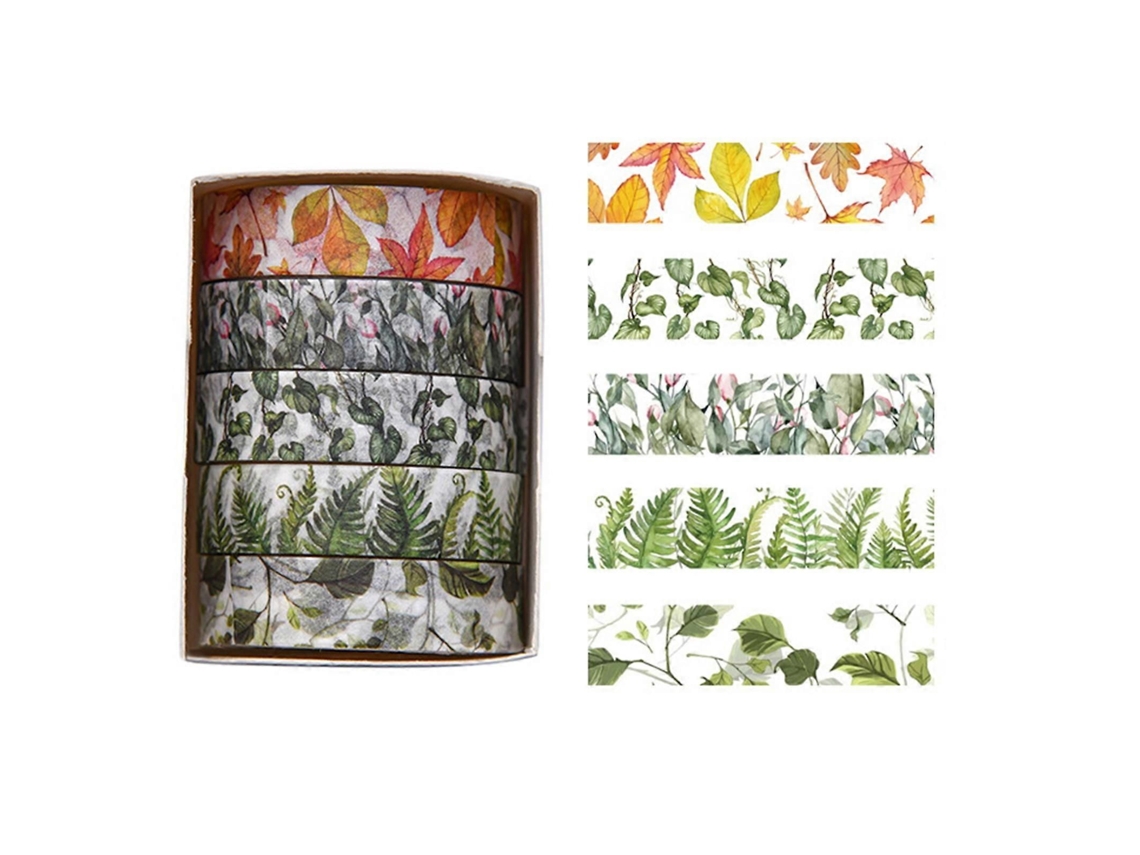 Cinta de papel decorativa con estampado de bosques y plantas Washi, conteo manual, artistas, adhesivo GOKOCO
