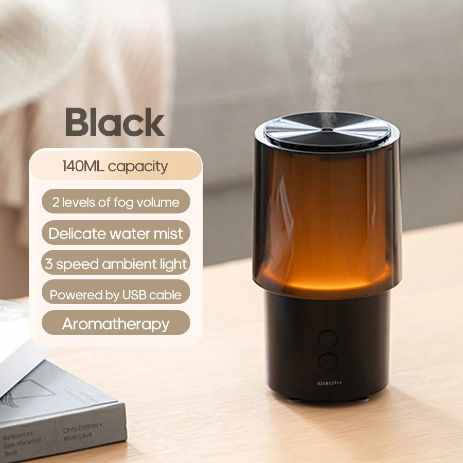 Difusor De Aceites Esenciales (negro), Mini Humidificador De Escritorio, 140 Ml.
