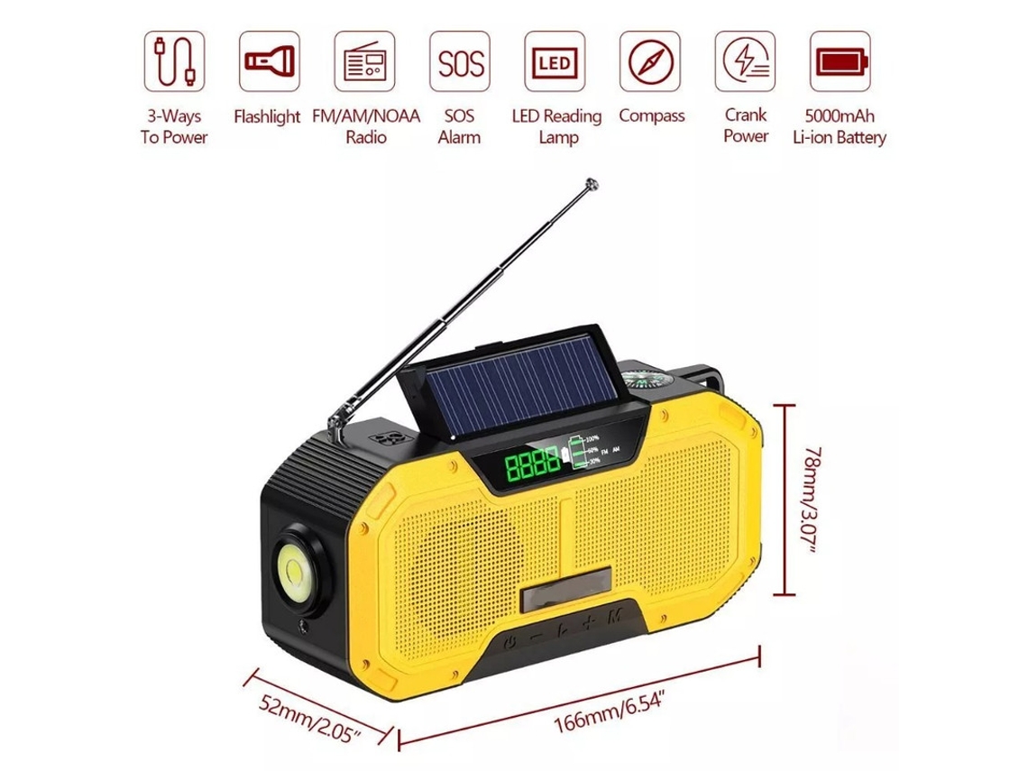 Radio solar, luz LED de emergencia meteorológica, luz intermitente de emergencia solar Yizhood (naranja)
