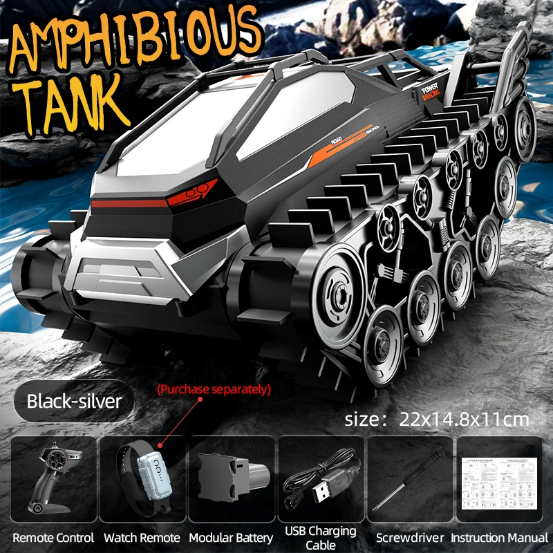(negro) Coche Anfibio De Control Remoto De 2,4 G, Juguete Acuático De Verano Para Niños, Tanque Especial Impermeable Con Orugas