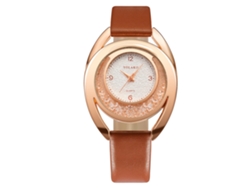 Reloj De Pulsera Sencillo De Cuarzo Para Mujer Yolako Con Correa De Pu Marrón.