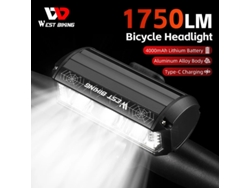 West Biking Faro Delantero Bicicleta 1750lm Batería 4000mah Resistente Agua 4 Modos Usb-c Aluminio Mini Eléctrica Patinete Montaña