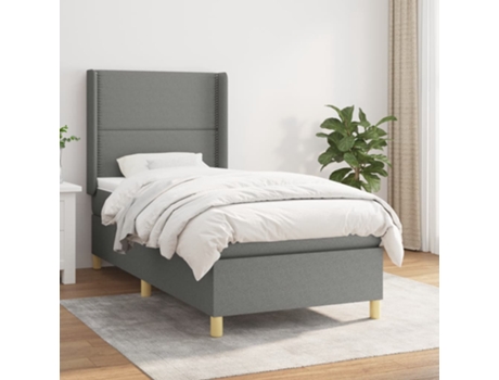vidaXL Cama con somier y colchón 90x190 cm tela gris oscuro