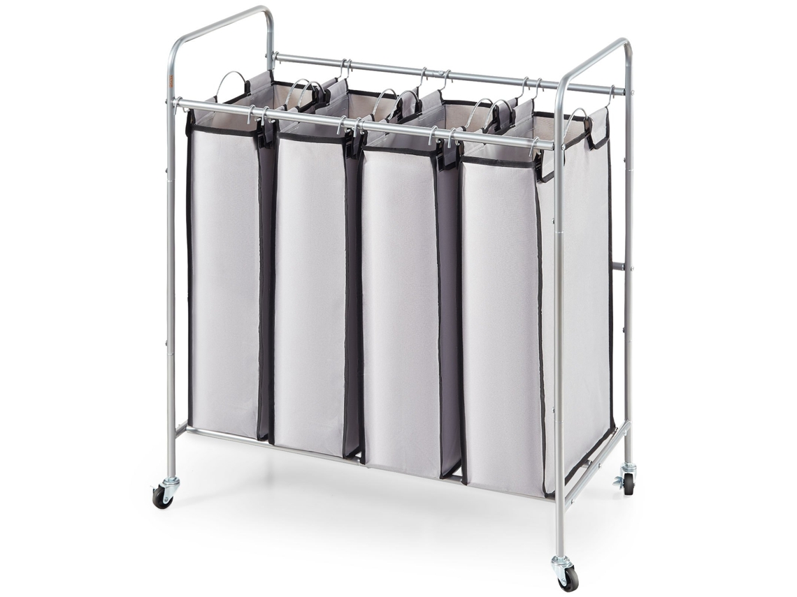 Carro para clasificar la ropa sucia con cesta para la ropa sucia de 4 secciones con ruedas resistentes con cerradura y 4 bolsas extraíbles VEVOR