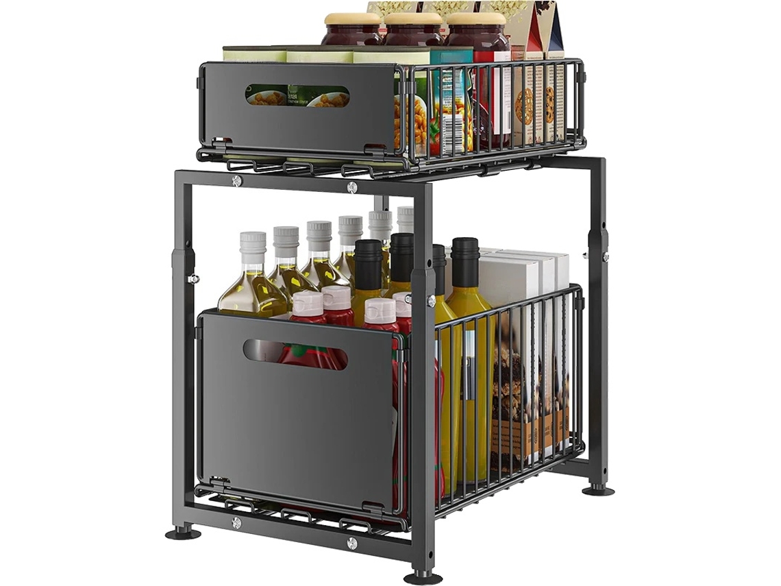 Organizador debajo del fregadero, de metal, 2 niveles, altura ajustable, adecuado para artículos pesados, fácil montaje OEM.