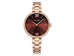 Reloj De Pulsera De Cuarzo Para Mujer Resistente Al Agua Con Brazalete De Acero Inoxidable (oro Rosa Y Marrón)