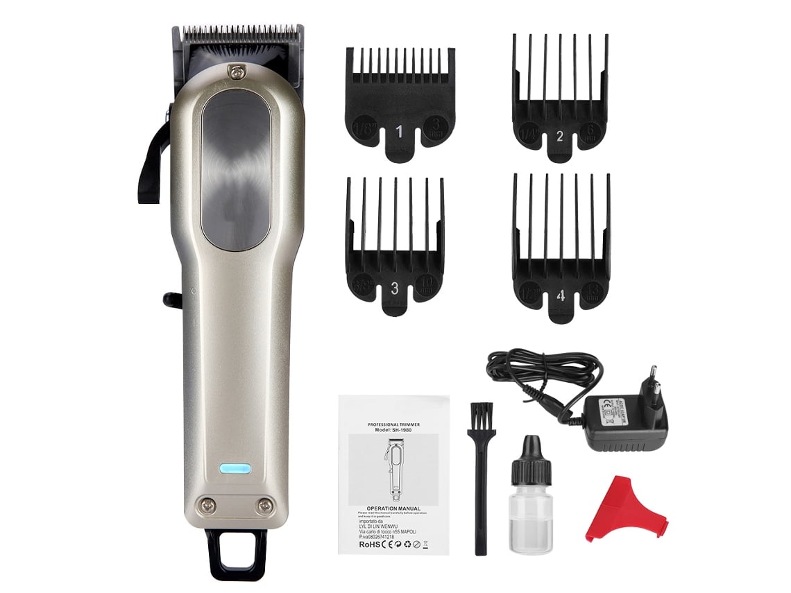 Tesoura de cabelo recarregável para adultos, modelo 2026, cortador de cabelo elétrico, aparador profissional dourado para uso doméstico.