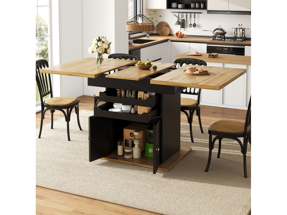 Mesa De Cocina Extensible Y Plegable, Diseño Ahorrador De Espacio Para 4–6 Personas, Con 2 Cajones Y Mueble Integrado